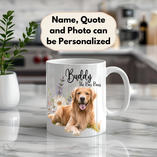 Personalized Pet Mug - Custom Dog Photo Coffee Cup, Pet Portrait Gift, Custom Name & Quote Mug, Dog Lover Gift, Sublimation Pet Memorial Mug