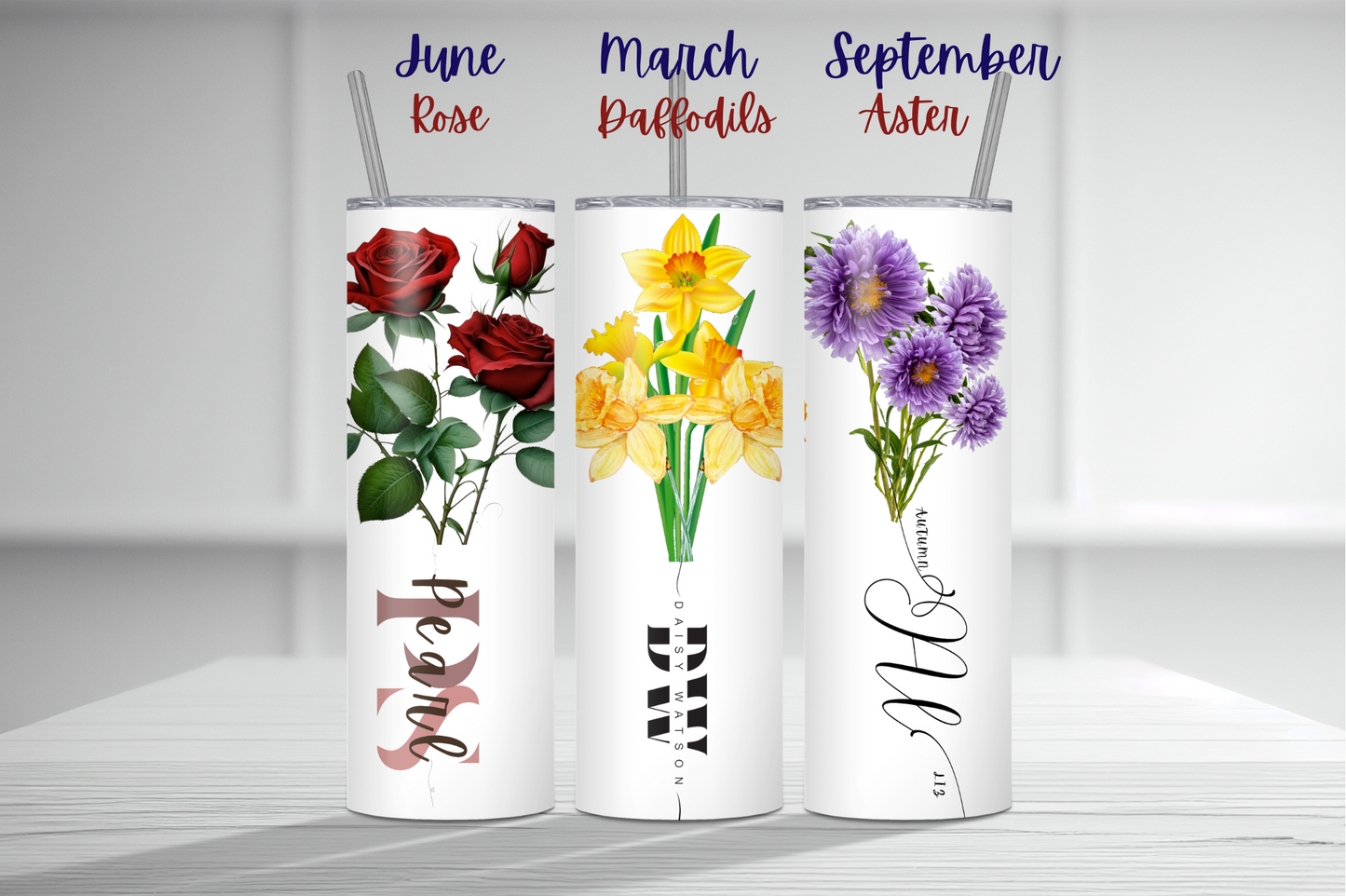 Personalized Birth Flower initials Tumbler, Bridesmaid Proposal Gifts, Floral Tumbler, Party gifts, birthday gifts, Custom initials gift