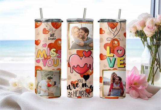 Personalized Miss You Photo - valentine tumbler, Couple Gifts, Gift for Wife, Romantic Custom Photo Tumbler with Metal straw