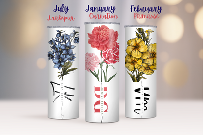 Personalized Birth Flower initials Tumbler, Bridesmaid Proposal Gifts, Floral Tumbler, Party gifts, birthday gifts, Custom initials gift