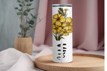 Personalized Birth Flower initials Tumbler, Bridesmaid Proposal Gifts, Floral Tumbler, Party gifts, birthday gifts, Custom initials gift