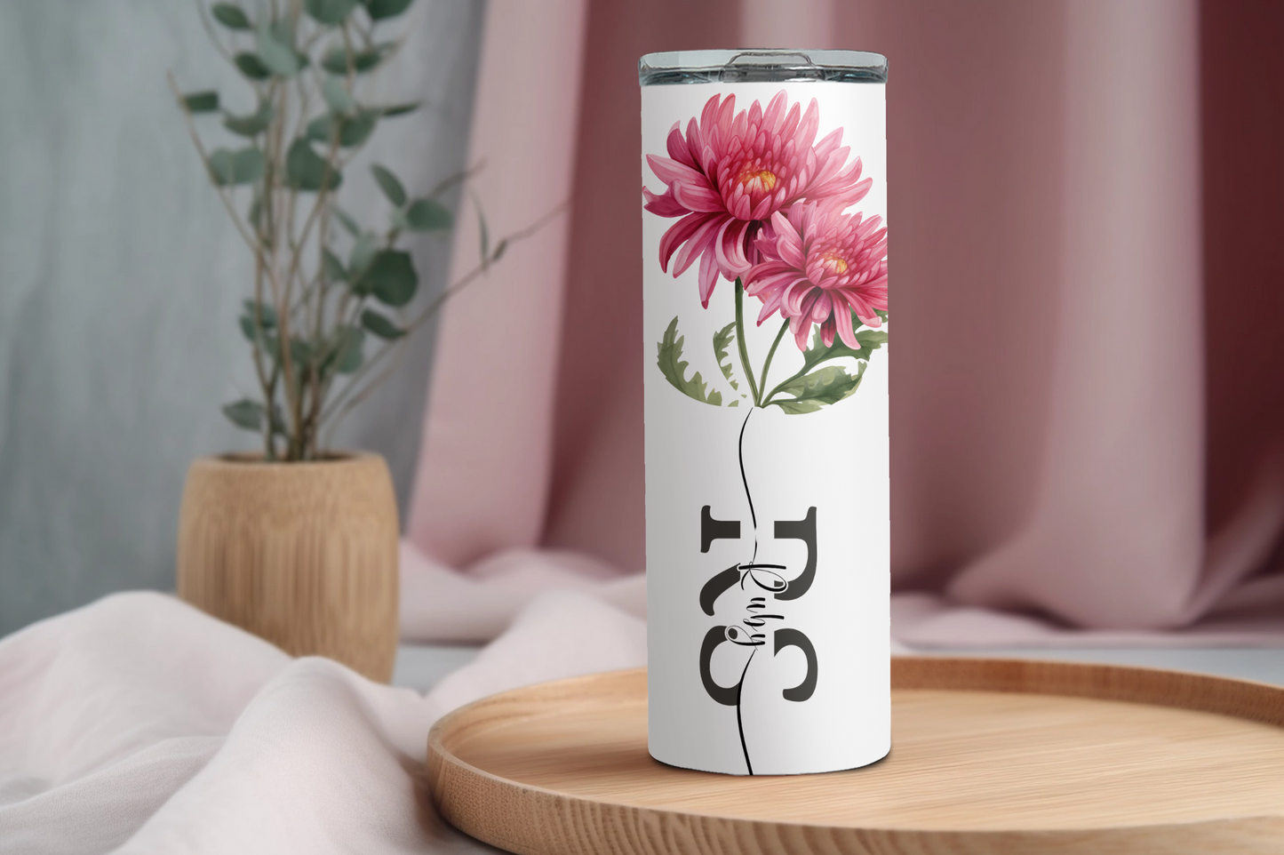 Personalized Birth Flower initials Tumbler, Bridesmaid Proposal Gifts, Floral Tumbler, Party gifts, birthday gifts, Custom initials gift