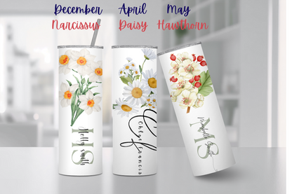 Personalized Birth Flower initials Tumbler, Bridesmaid Proposal Gifts, Floral Tumbler, Party gifts, birthday gifts, Custom initials gift