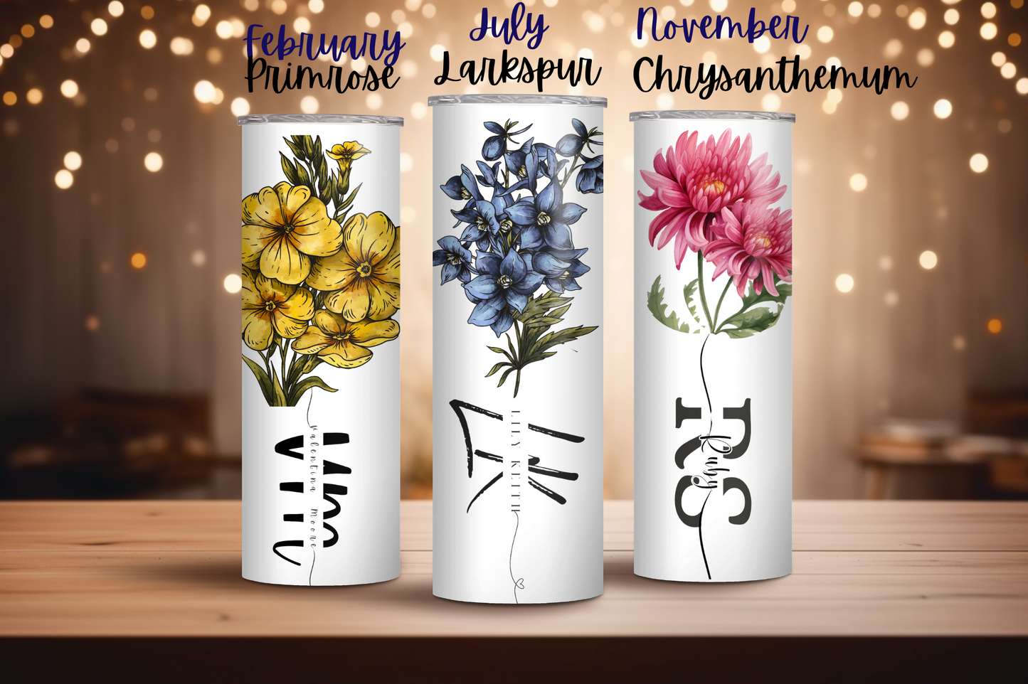 Personalized Birth Flower initials Tumbler, Bridesmaid Proposal Gifts, Floral Tumbler, Party gifts, birthday gifts, Custom initials gift