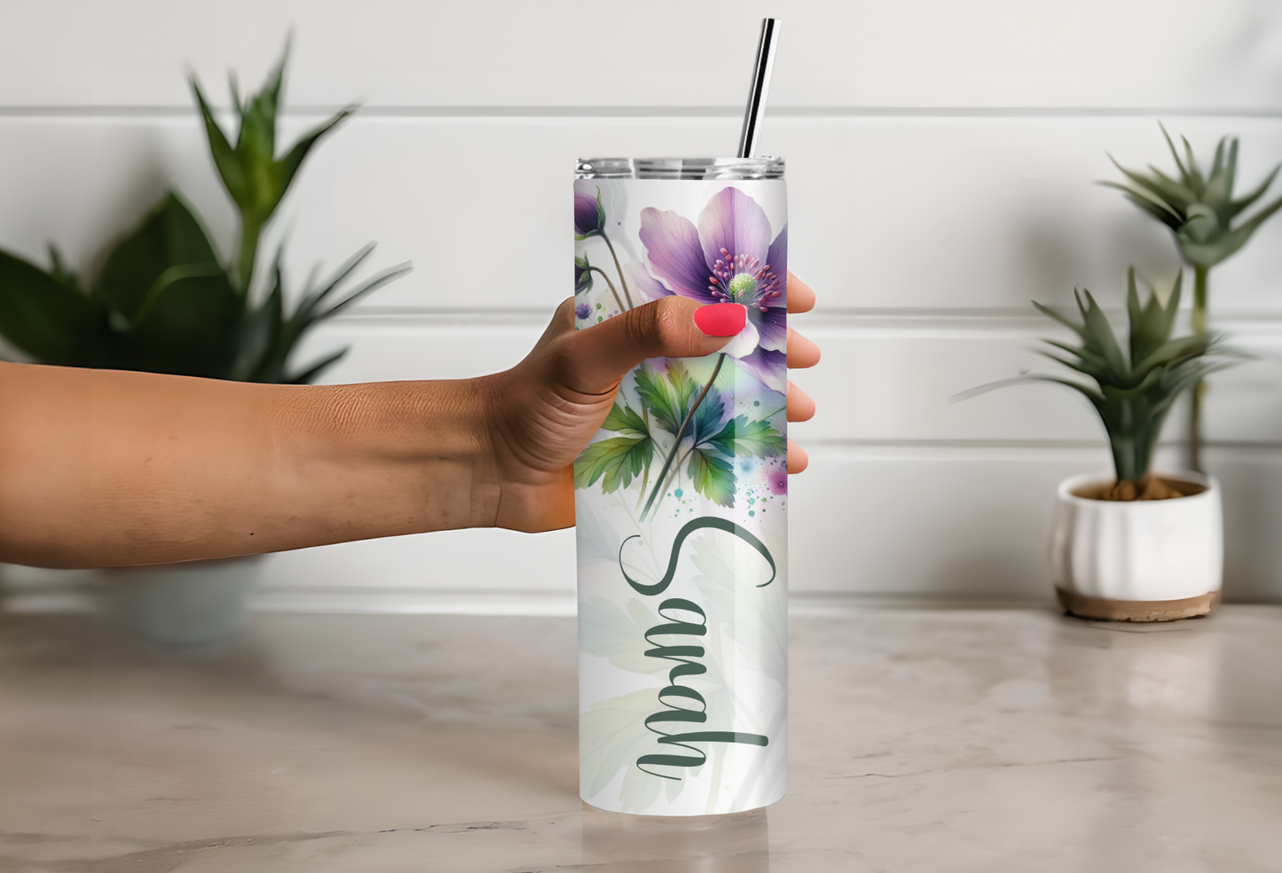 Personalized Birth Flower 20oz Skinny Tumbler, Bridesmaid Proposal Gifts, Floral Tumbler, Party gifts, birthday gifts, Double Insulated wall