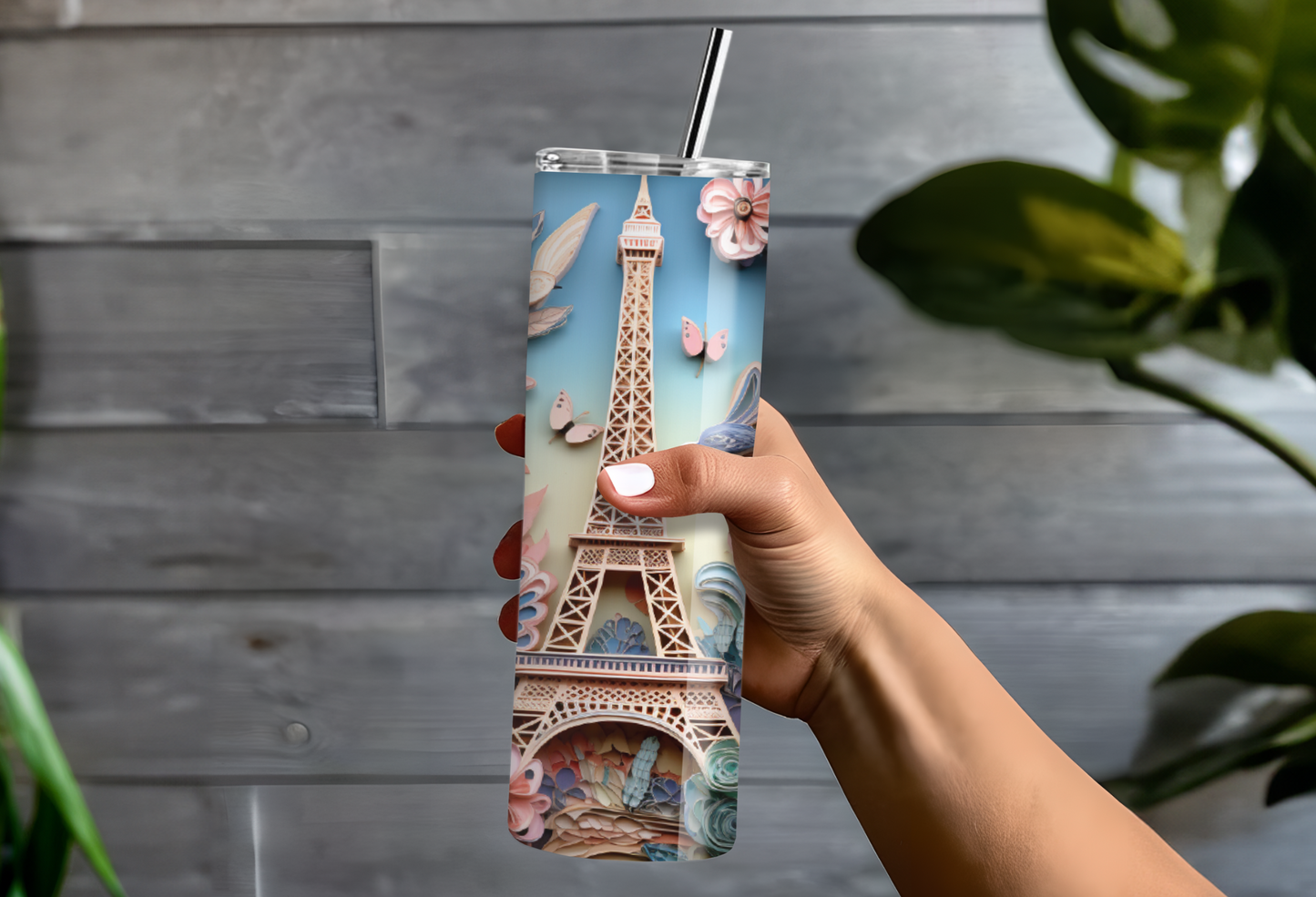 Eifle tower- 20oz skinny tumbler, double wall insulated, tumbler with lid and straw, travel mug