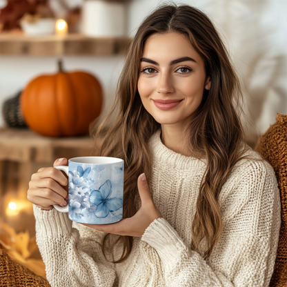 Elegant Blue Butterfly Floral  Mug, 11oz ceramic mug