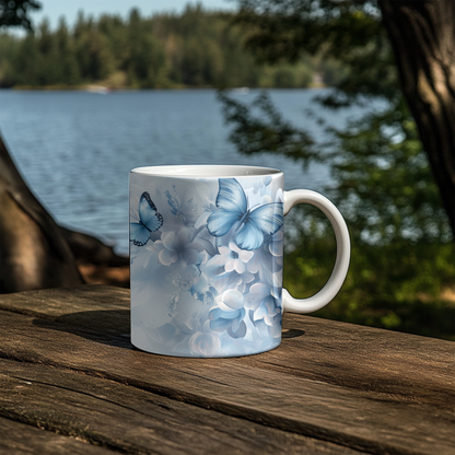 Elegant Blue Butterfly Floral  Mug, 11oz ceramic mug