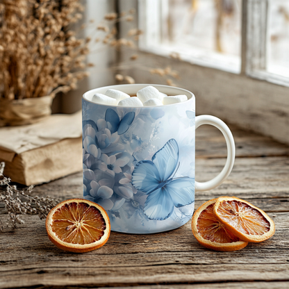 Elegant Blue Butterfly Floral  Mug, 11oz ceramic mug