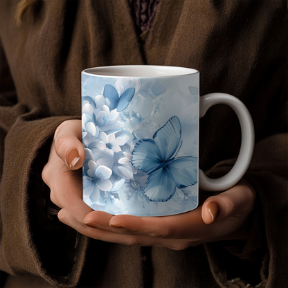 Elegant Blue Butterfly Floral  Mug, 11oz ceramic mug