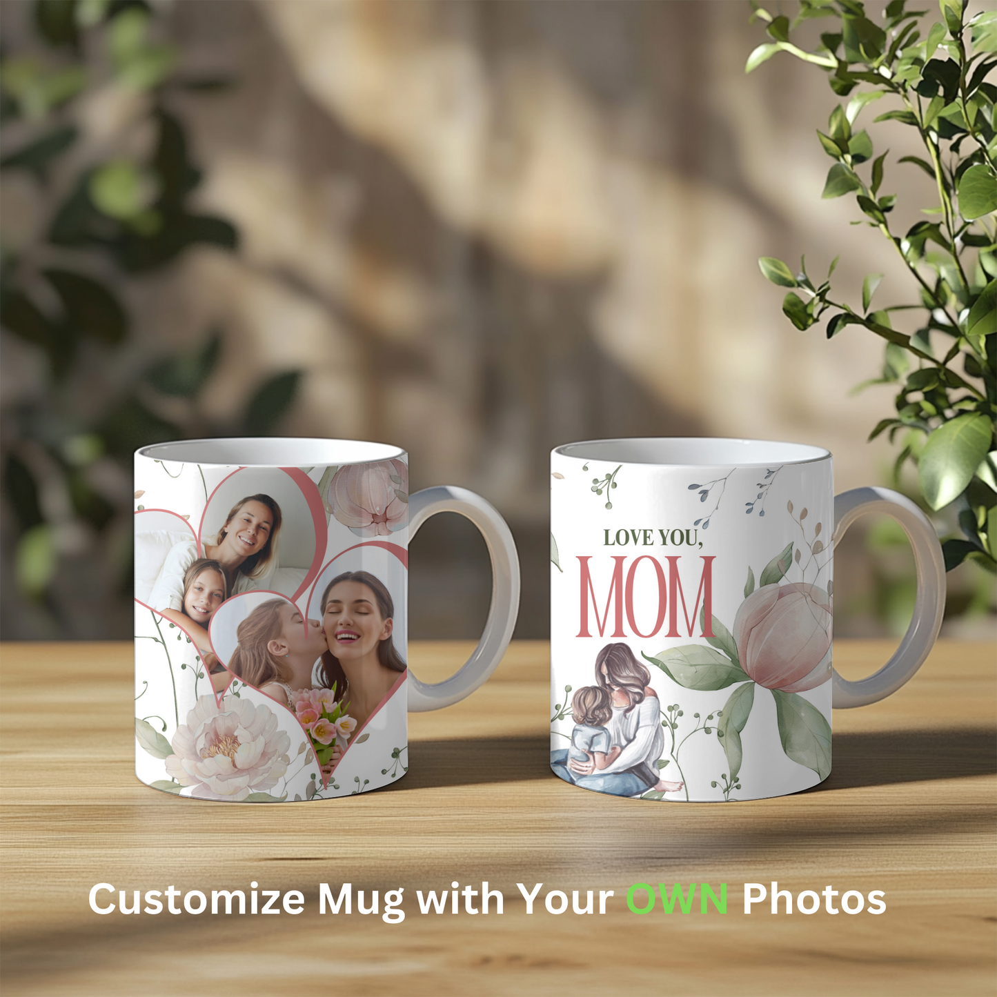 Personalized Love You Mom- Custom Photo Coffee Cup, Mother’s Day Gift, Birthday Gift for Mom, Custom Text Mug, Unique Keepsake for Mothers