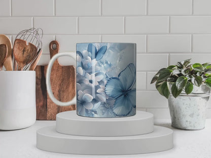 Elegant Blue Butterfly Floral  Mug, 11oz ceramic mug